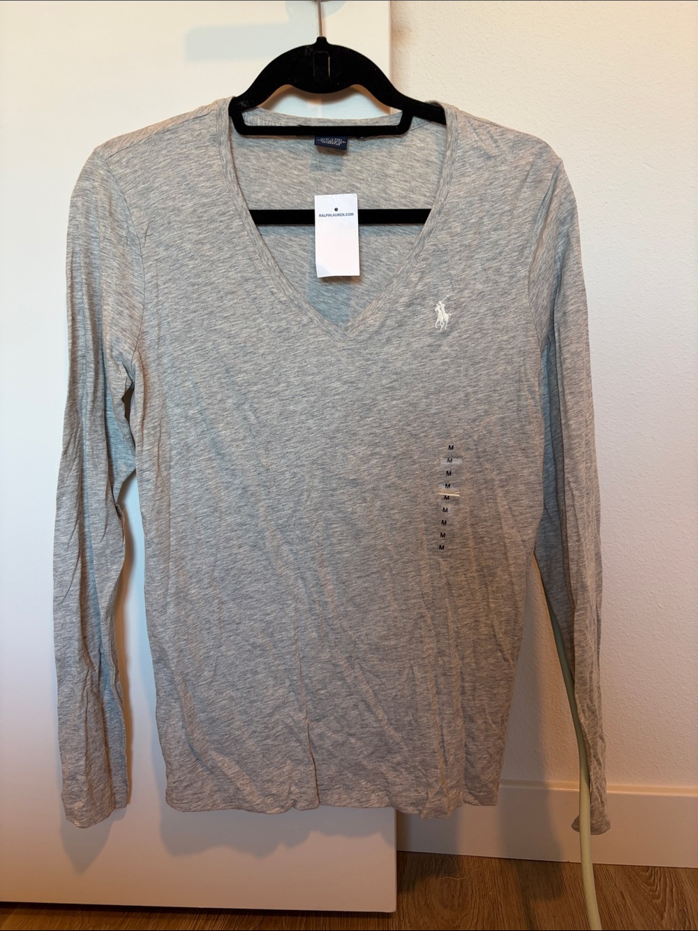 Ralph Lauren Light Gray V-Neck Long Sleeve Tee